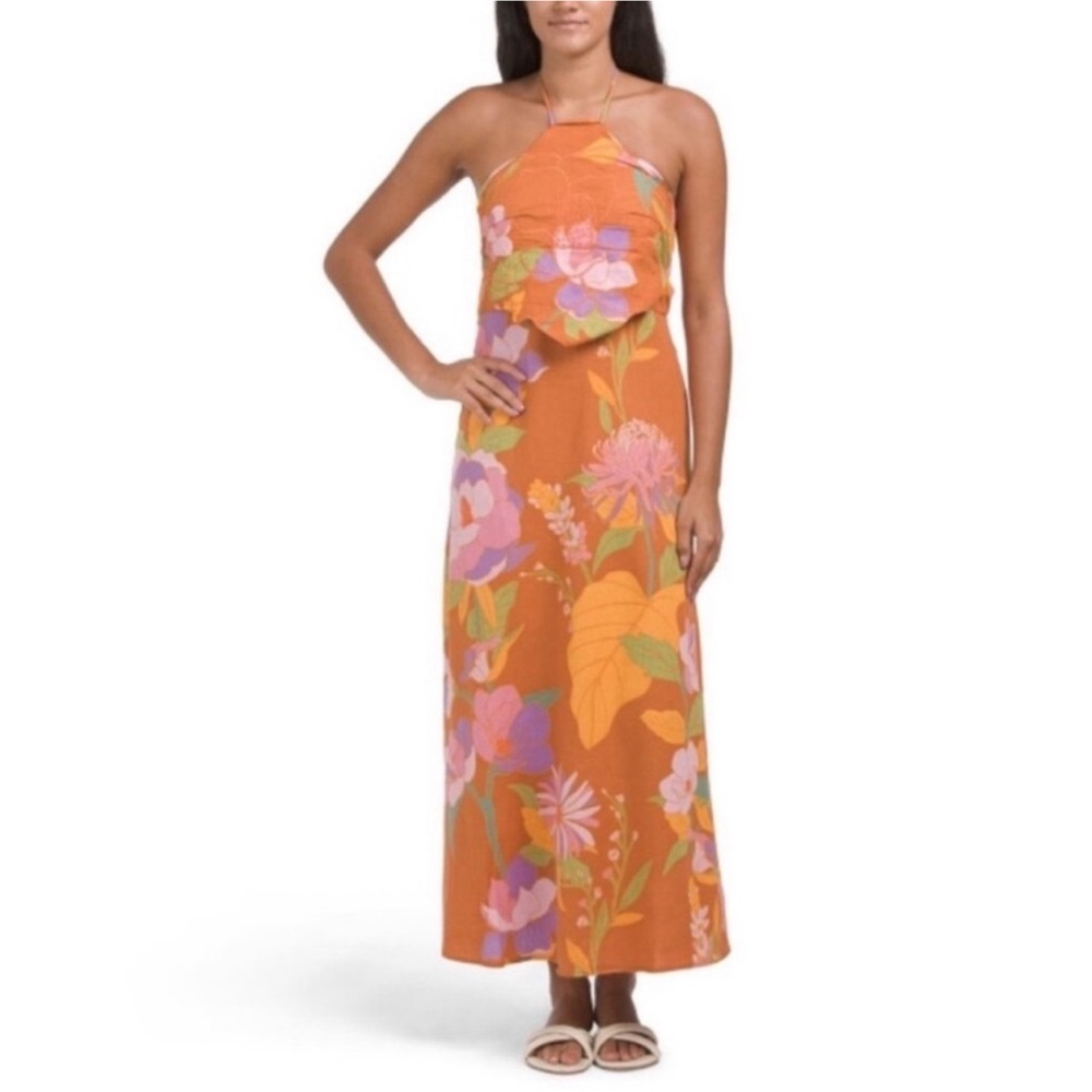 Caroline Constas Halter Dress Orange Floral Linen Blend
Embroidered NWT